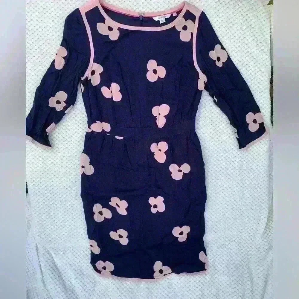 Boden Navy Dress with pink flowers sz 6 floral office business casual summer